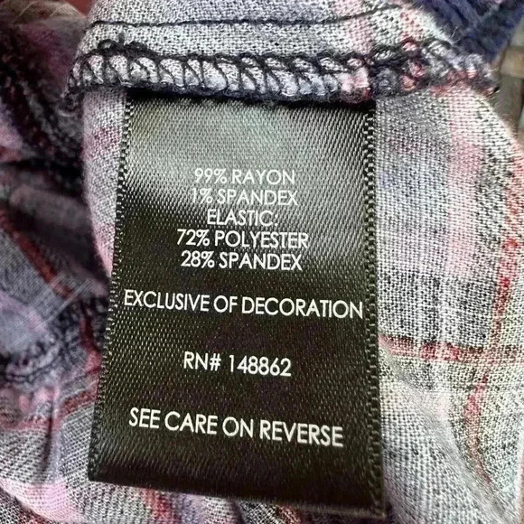 Torrid plus size navy plaid top smocking tiered crochet insert on sleeve size 1 - Picture 9 of 9